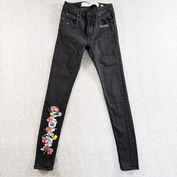 Off-White T Jeans Womens 25 Floral Embroidered Skinny Made in Italy Virgil Abloh